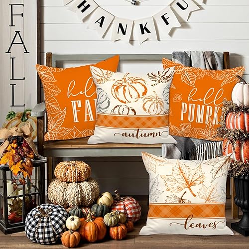 Miniatura 3 de Ywlake Juego de 4 fundas de almohada de otoño de 16 x 16 pulgadas, fundas decorativas de otoño de 16 x 16 pulgadas, fundas de almohada de Acción de