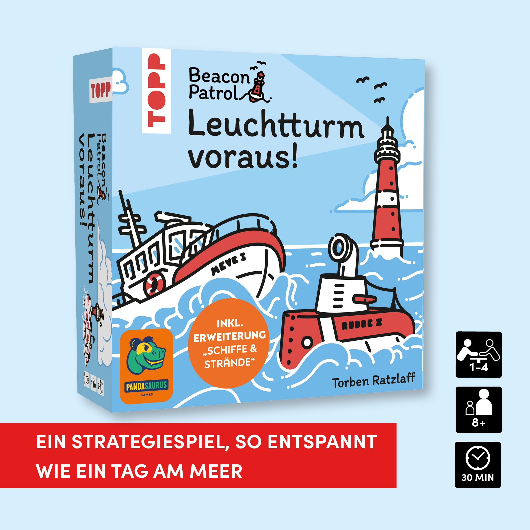 Leuchtturm voraus! Beacon Patrol (deutsche Ausgabe). Inkl. Erweiterung "Schiffe & Strände": Kooperatives Legespiel mit Urlaubsfeeling. In See stechen, Plättchen anlegen, Punkte sammeln!