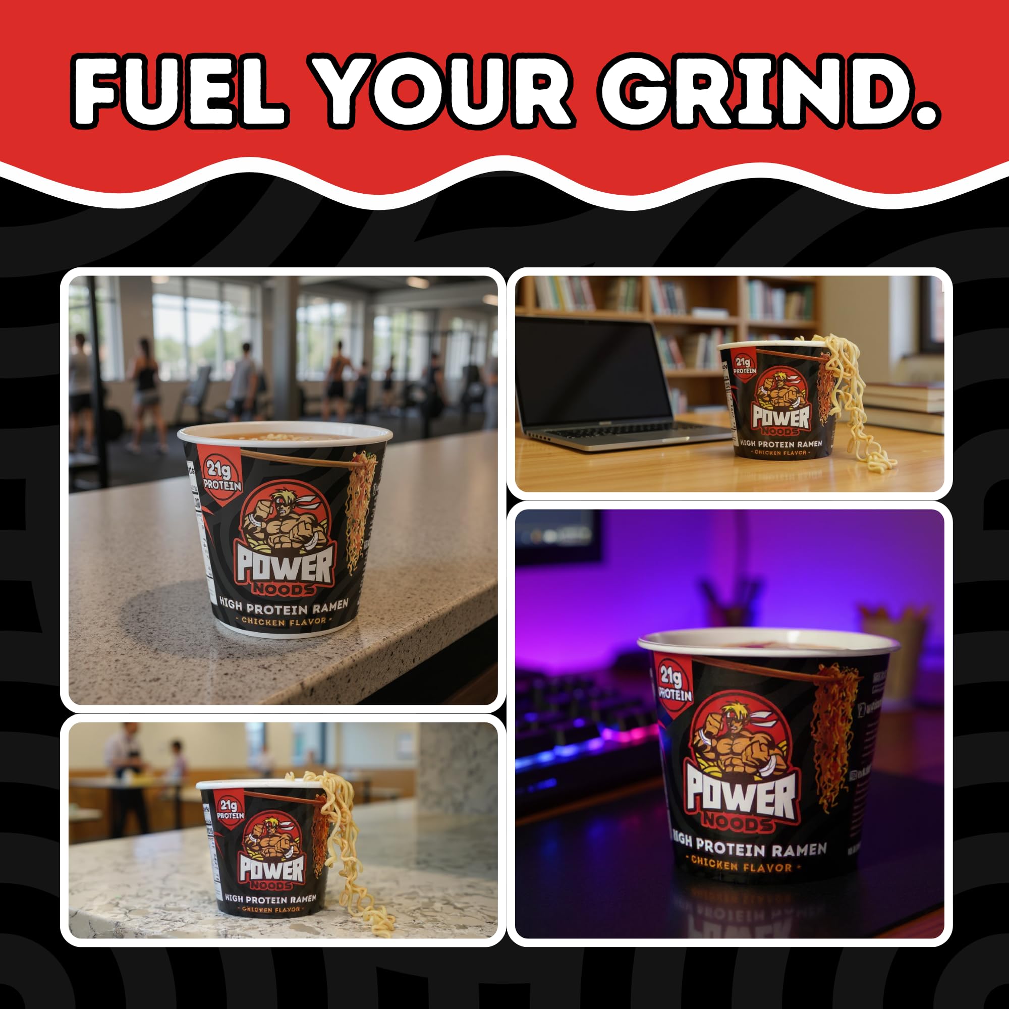 Power Noods High Protein Ramen Noodles - 12 or 6 Pack | Protein Ramen Cups for Lunch or Dinner | Better for You Plant-Based Instant Meal