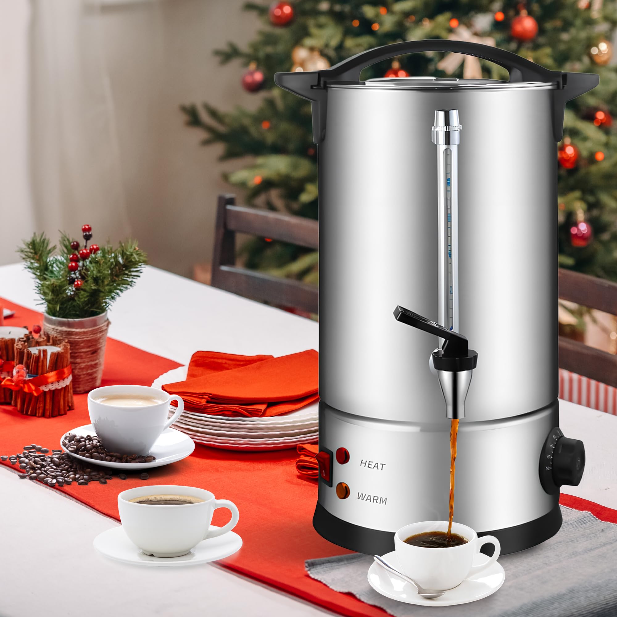 Bostar Kaffeemaschine mit Rundfilter 8L, 50 Tassen Edelstahl Filterkaffeemaschinen Kaffee Maschine Brüh- & Warmhaltefunktion mit Intelligente Temperaturregelung/Füllstandsanzeige für Büro Partys Tee