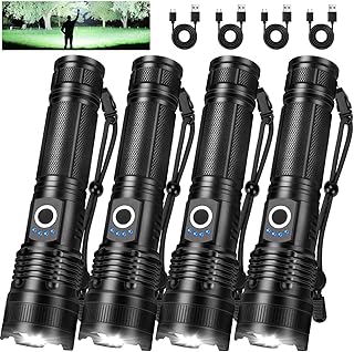 Rechargeable Flashlights High Lumens, 4 Pack 99,000 Lumens Led Flashlights with 5000ɱAh Βattery, Waterproof Powerful Flash Light Multifunctional Flashlights for Home Camping Hiking