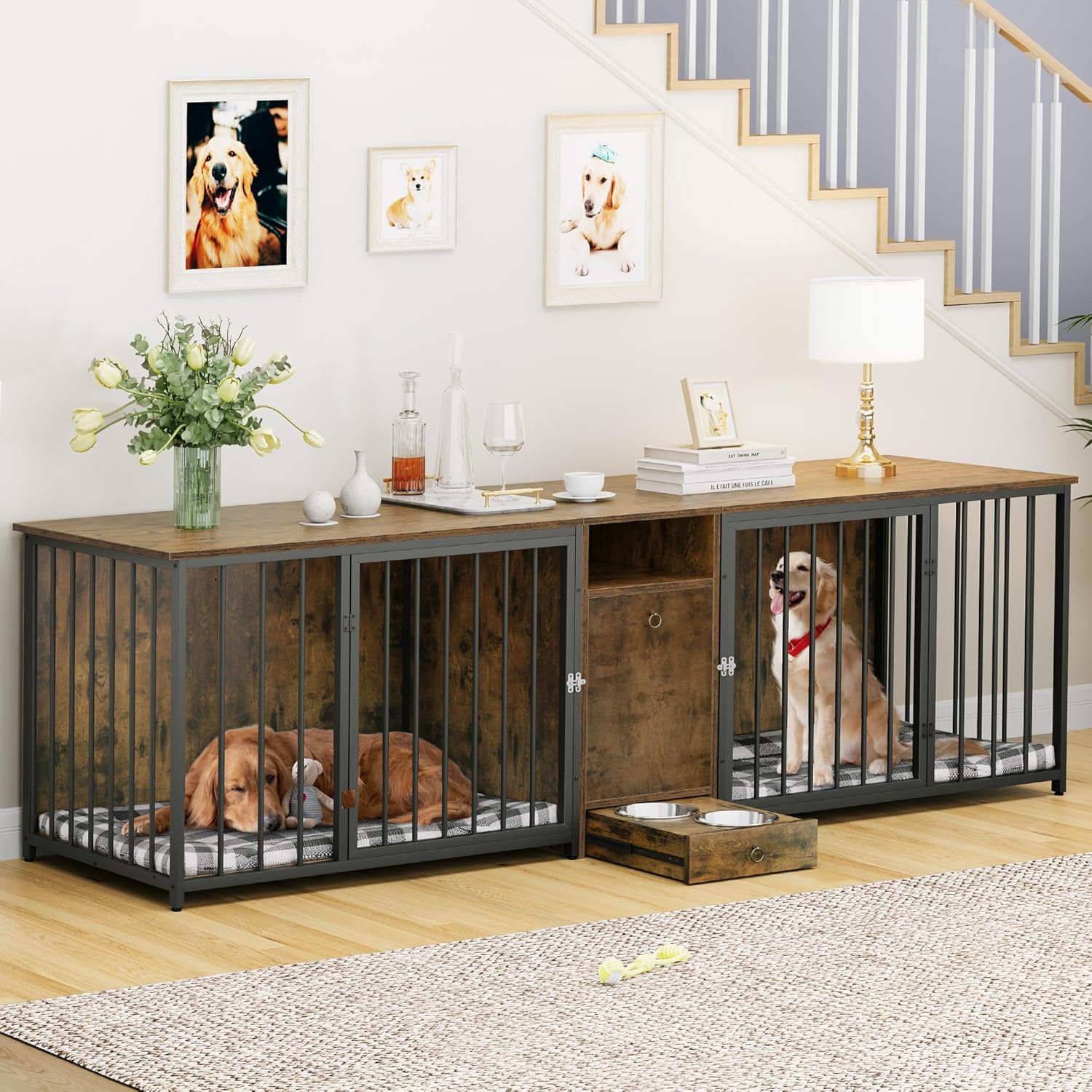 YITAHOME Double Dog Crate Furniture 94.5 inch, rails and bars only rest of crate not included