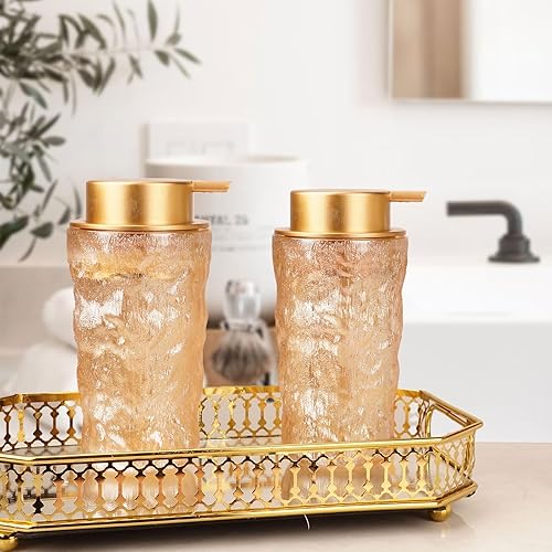 Miniatura 8 de Dispensador de jabón espumoso de vidrio, juegos de bombas de oro y oro mate, ambos equipados con bombas de espuma y líquido, y dos botellas de