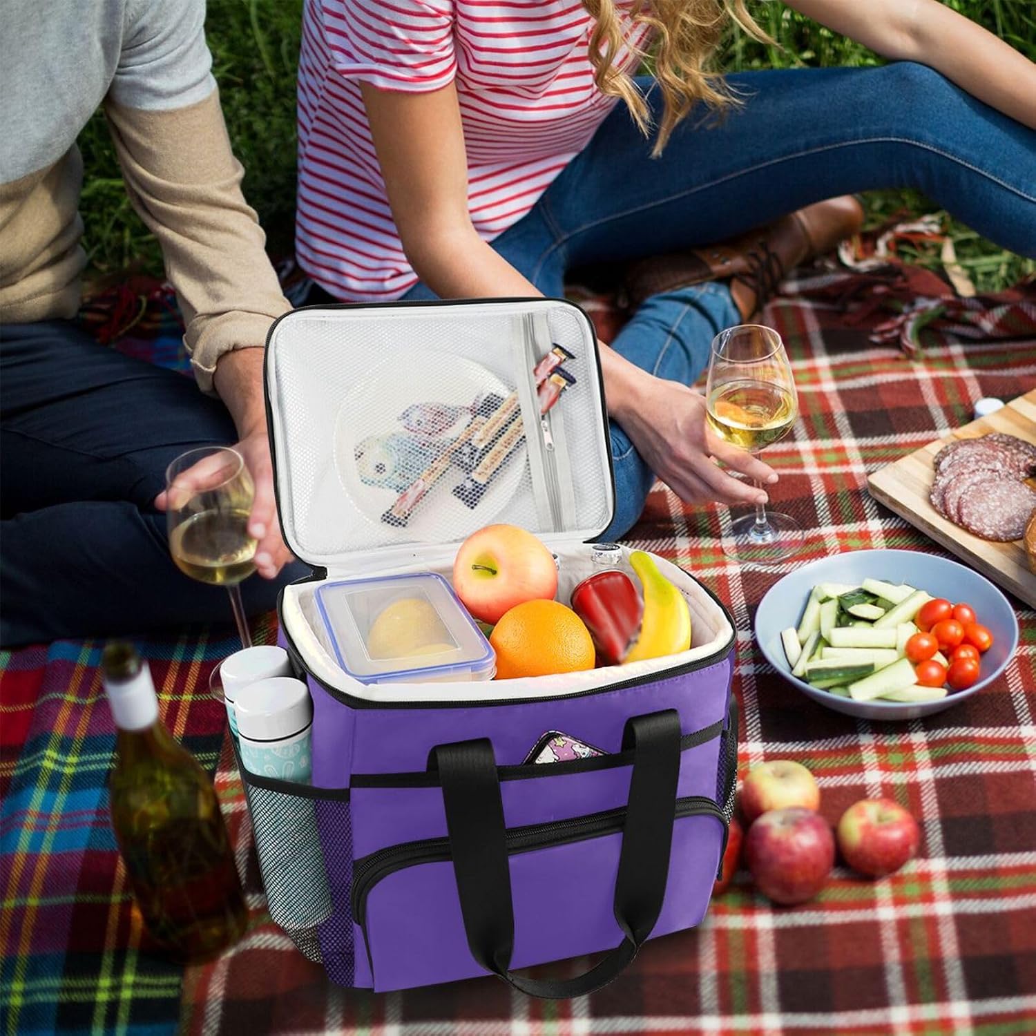 Dark Purple Lunch Box for Women Men Adults Insulated Lunch Bag Large Cooler Bag Lunchbox Lightweight Lunch Containers Bags Boxes for Work Picnic Office Hiking Beach Travel
