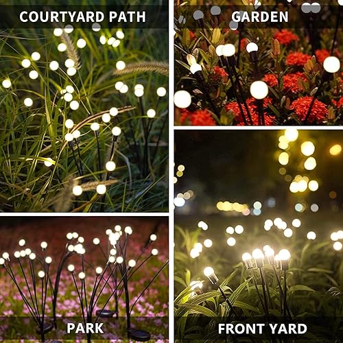Miniatura 4 de Anordsem Luces solares para decoración de jardín, paquete de 2 unidades, luces de luciérnaga para maceta, balcón, patio, árbol, patio trasero,