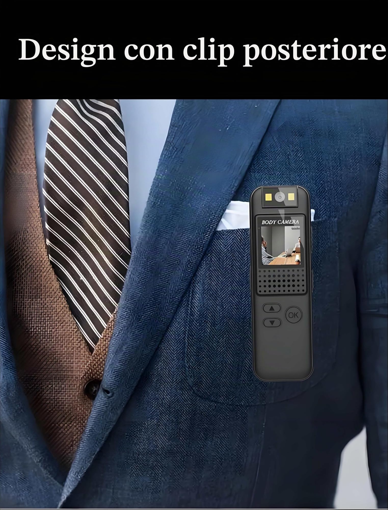 Mini fotocamera portatile da 1080P, con clip magnetica, obiettivo girevole a 180°, 128 GB fino a 7 ore, registrazione e luce LED per riunioni e bici all'aperto