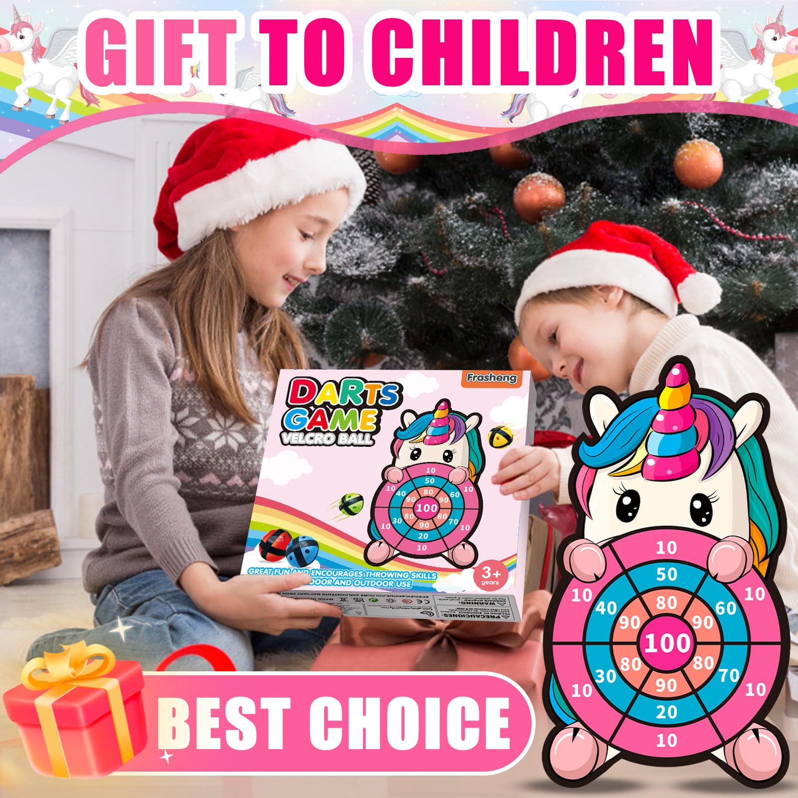 Jeu De Fléchettes Licorne Pour Enfants - 12 Balles Collantes - Cible Suspendue 61x71 Cm - Intérieur/extérieur