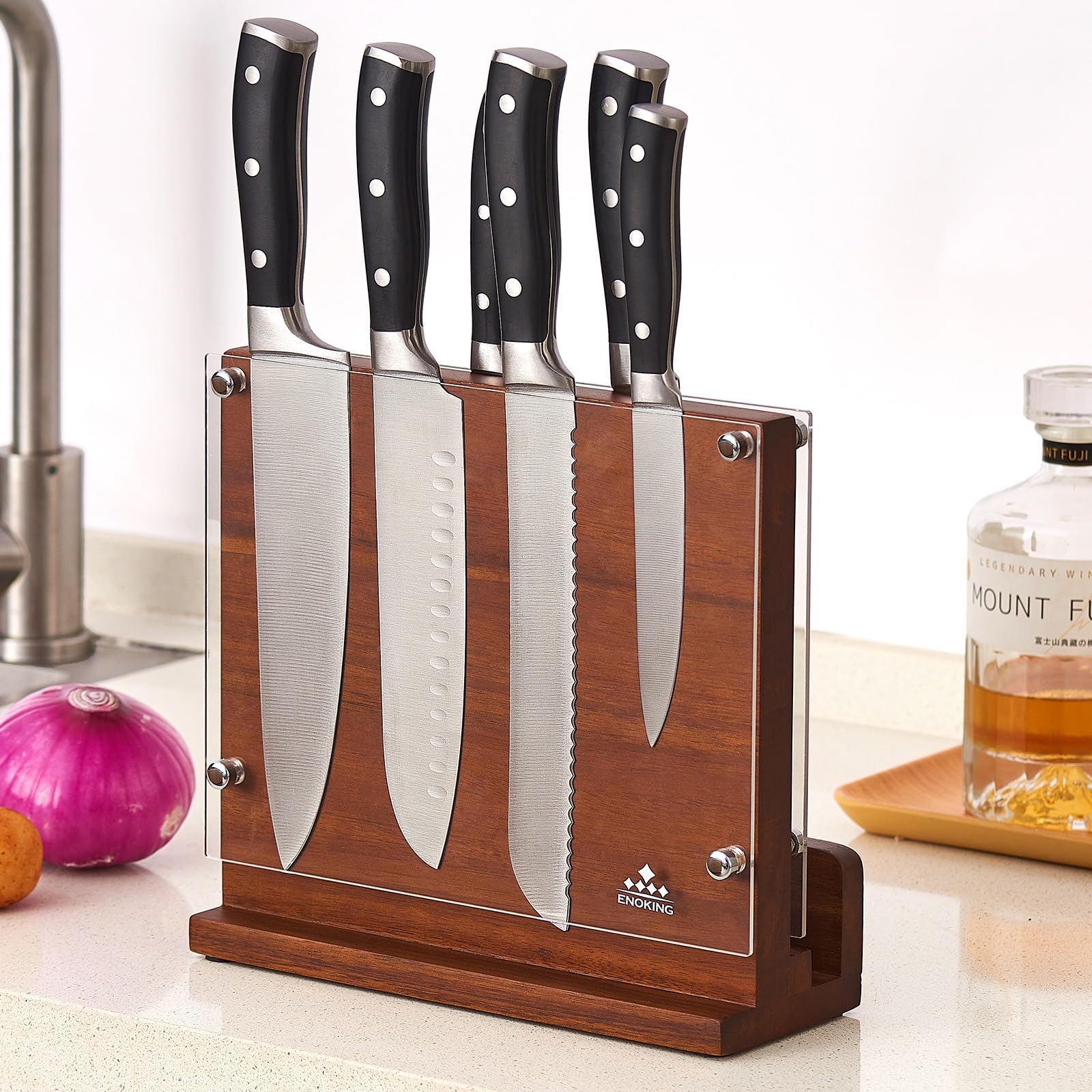 Porta Coltelli Magnetico In Bambù - Doppia Calamita, Design Elegante E Sicuro Per La Cucina - Foto 8