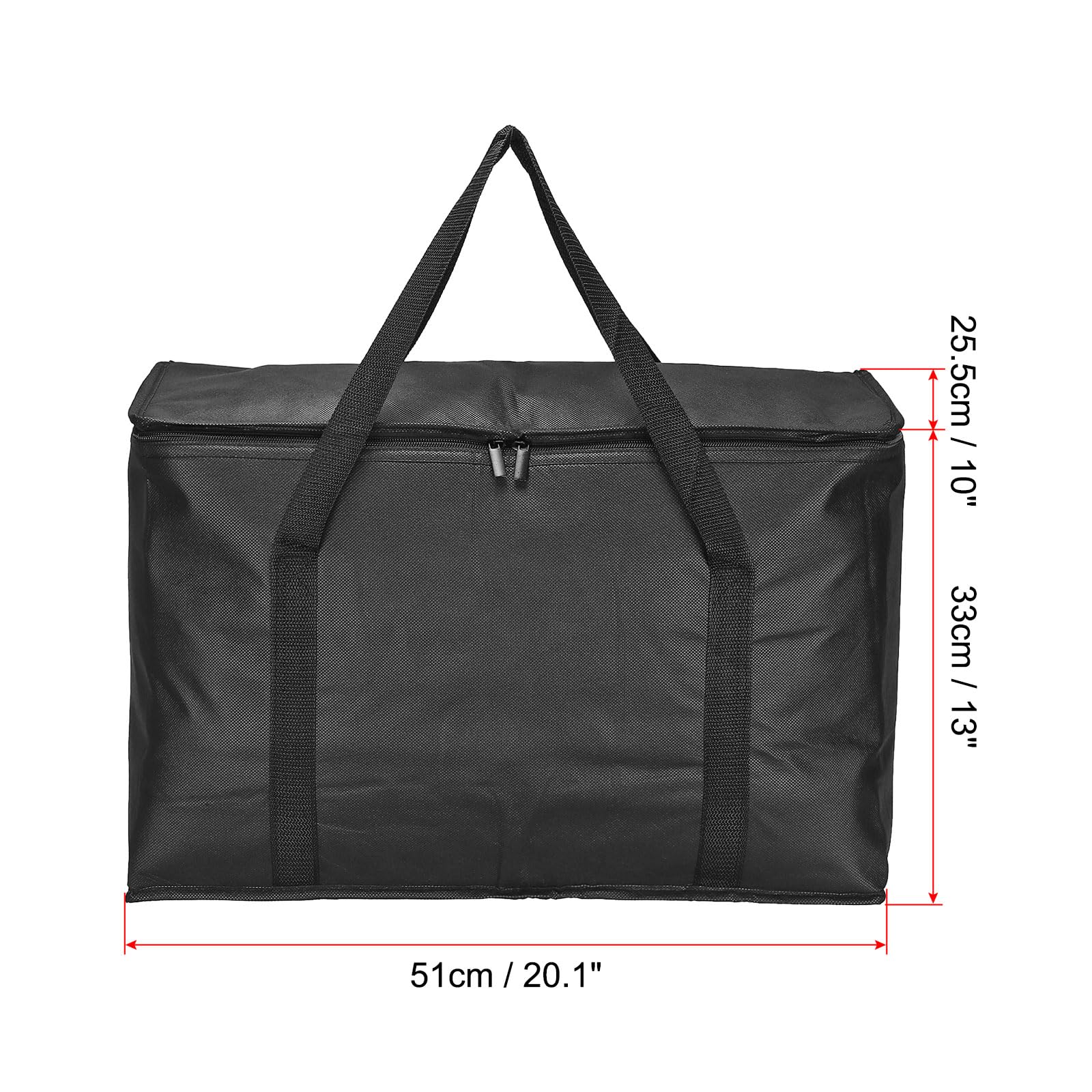 PATIKIL 20.1"x10"x13" Térmica Reutilizable Comestibles Bolsa, 2 Paquete Comida Reperto Aislada Enfriador Mano Bolsa con Cremallera Plegable para Caliente Frío Transporte Compras, Negro