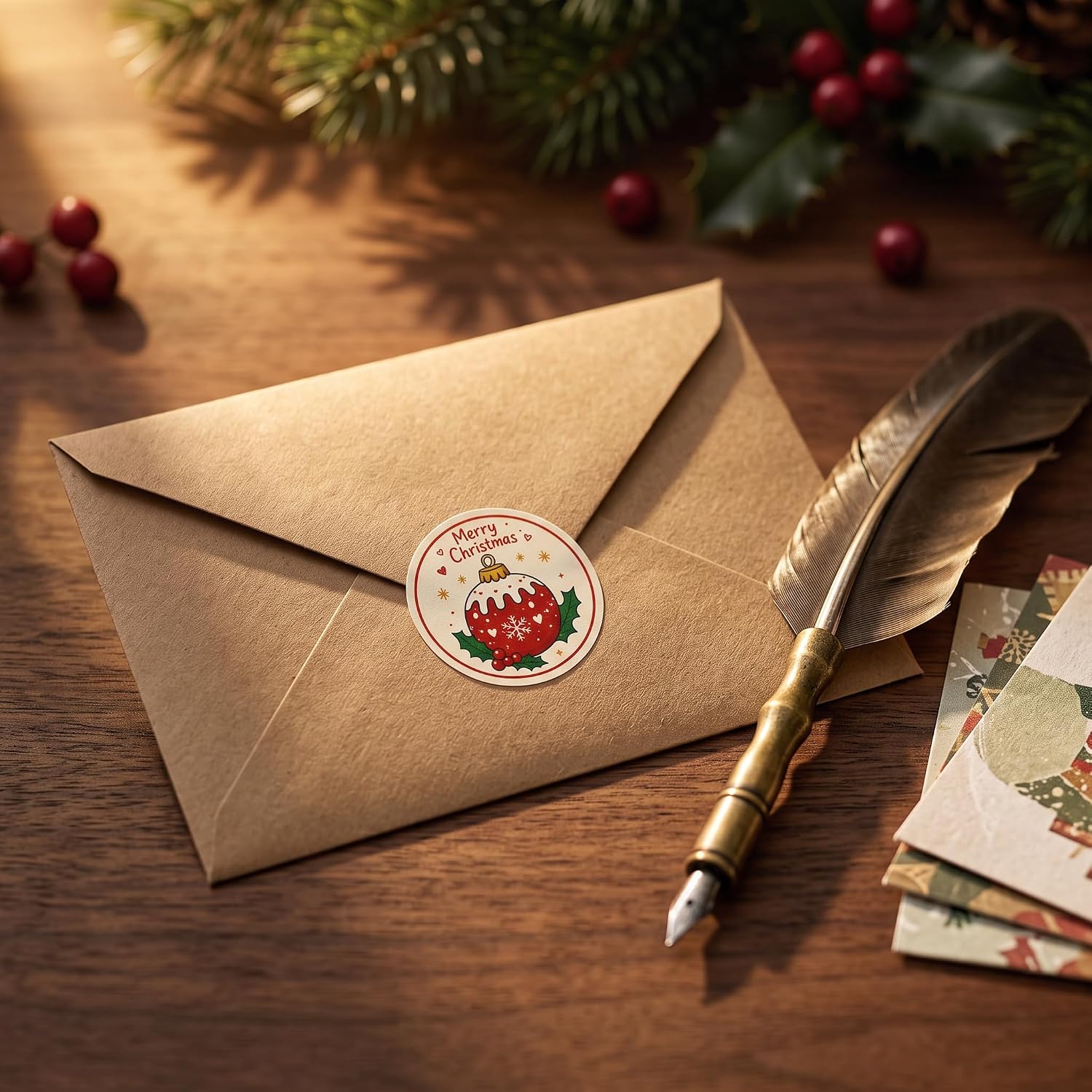 Christmas Wreath Stickers Roll 500PCS, Holiday Gift Labels