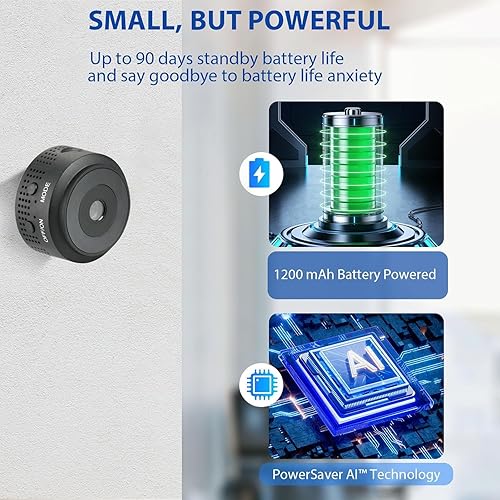 Miniatura 4 de Mini cámara inalámbrica HD 1080P  Batería de duración prolongada, cámara de seguridad para interiores con detección de ojos humanos AI, visión