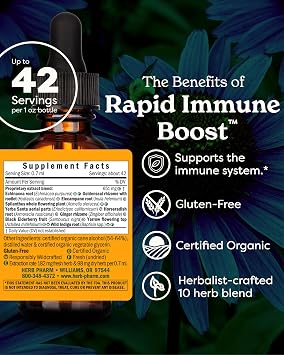 Herb Pharm Rapid Immune Boost: for Adults, Fast-Absorbing Echinacea Tincture with Goldenseal, Ginger Extract & Elderberry | Immune Support Supplement for Immune Challenges, Up to 3 Week Supply, 1 oz*