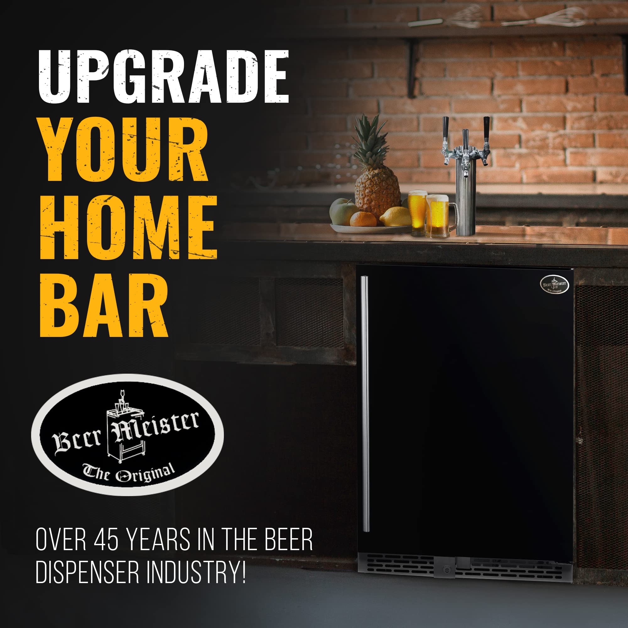 Beer Meister - Beer Kegerator, Draft Beer Dispenser For Home Bar, Beer, Wine, & Bar Soda Dispenser System, Triple Tower W/Black Stainless Door, Built-In Premium Series, 24.88 X 23.88 X 34.38 Inches on Fridge.com - View 6