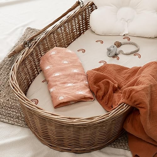 Miniatura 2 de Gllquen Baby Paquete de 3 sábanas de muselina para moisés, transpirables, elásticas, acogedoras, de algodón, para bebé, niño y niña, apta para