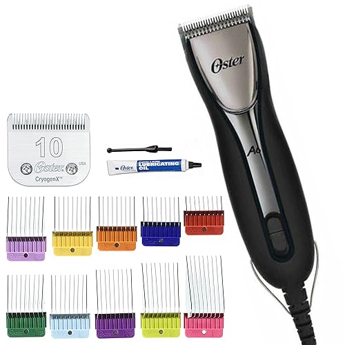 Oster Potente cortapelos A6 Slim Heavy Duty 3 Speed Pro Grooming Clippers Incluye Hoja #10 10 Piezas de Acero Inoxidable Kit de Peine Guía de