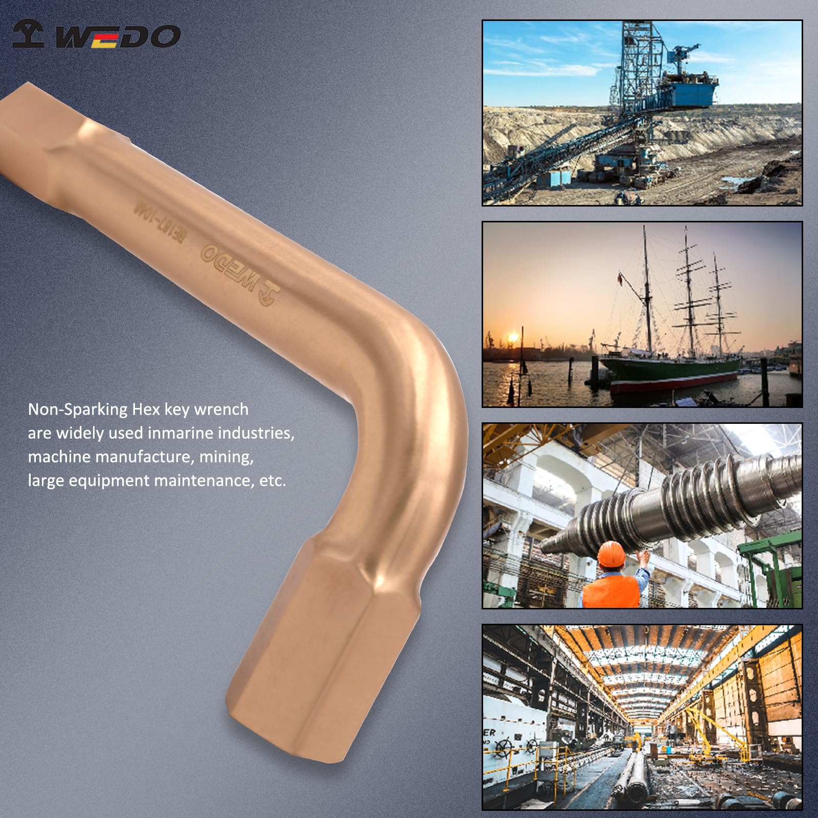WEDO Set di 7 chiavi a brugola a brugola non scintillanti, imperiali, 5/64", 3/32", 1/8", 5/32", 3/16", 7/32", 1/4", rame berillio, non magnetico, certificato BAM & FM, strumento di riparazione