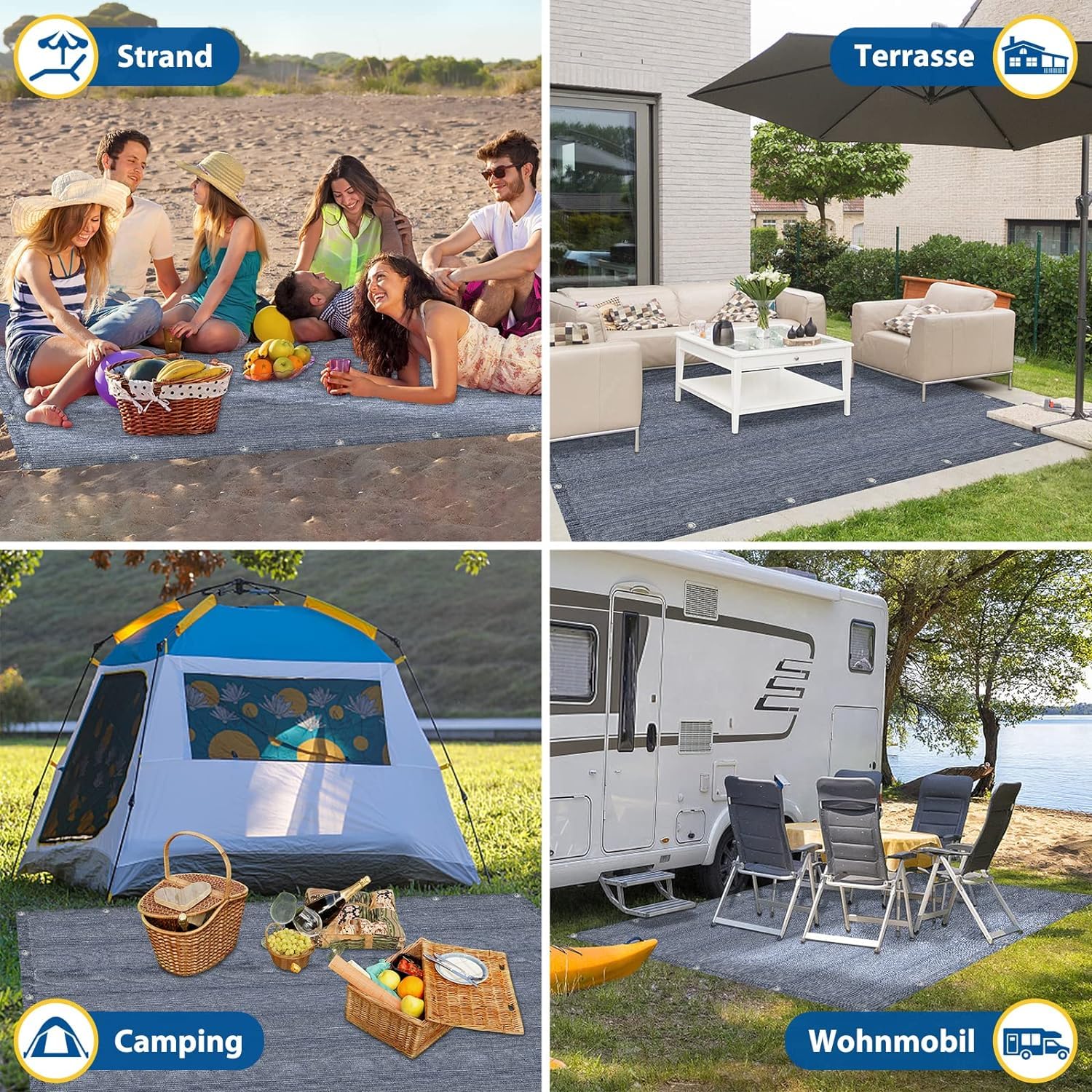 Suelo de tienda de campaña, alfombra de camping para exteriores, HDPE con estacas, suelo de toldo, incluye bolsa de transporte