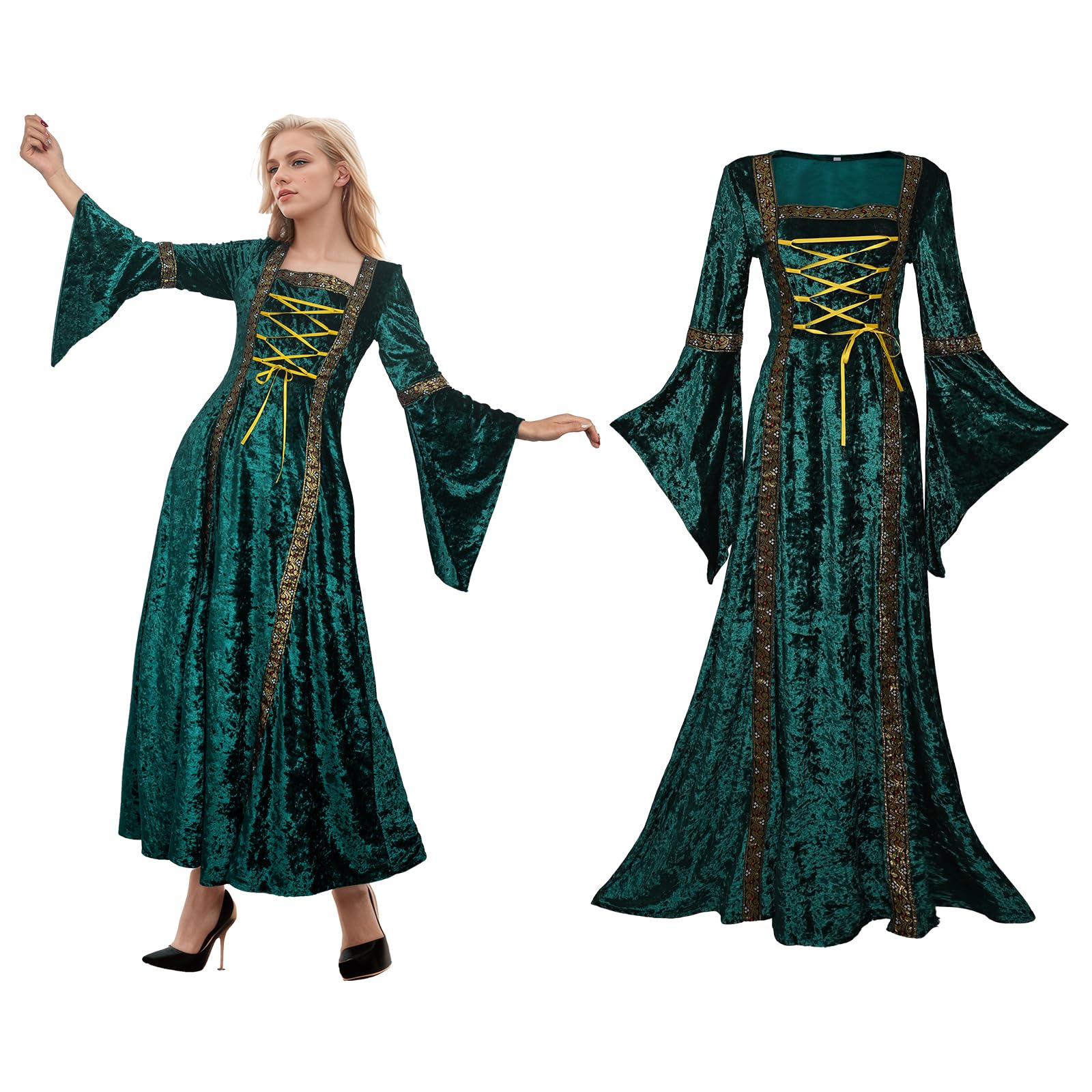 YORDET Vestido medieval de terciopelo para mujer, disfraz renacentista, estilo victoriano, vintage, para fiesta de cosplay