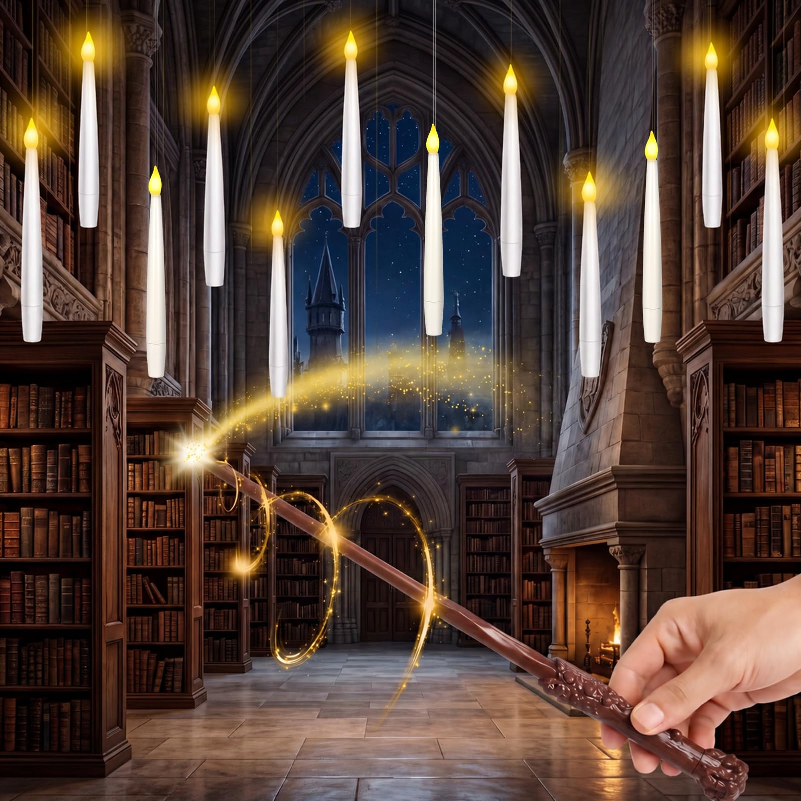 WOWDSGN 12pcs Floating Candles with Wand Remote, Hanging Magic LED Candles with Flickering Warm Light, Battery Flameless LED Taper Candles with 6H Timer, Floating LED Candles for Christmas Halloween — image 1