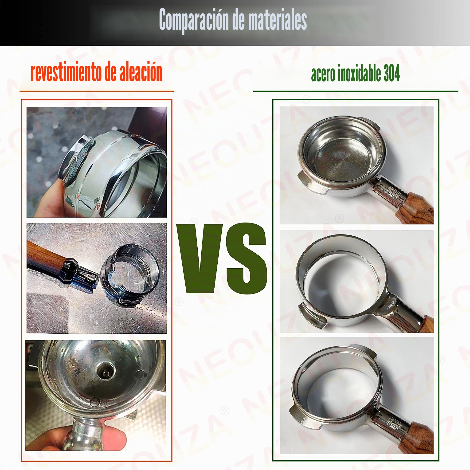 NEOUZA Portafiltro de tres orejas sin fondo de 58 mm para cafetera espresso compatible con SMEG EGF03 Breville Sage Barista Max de acero inoxidable (juego de regalo)