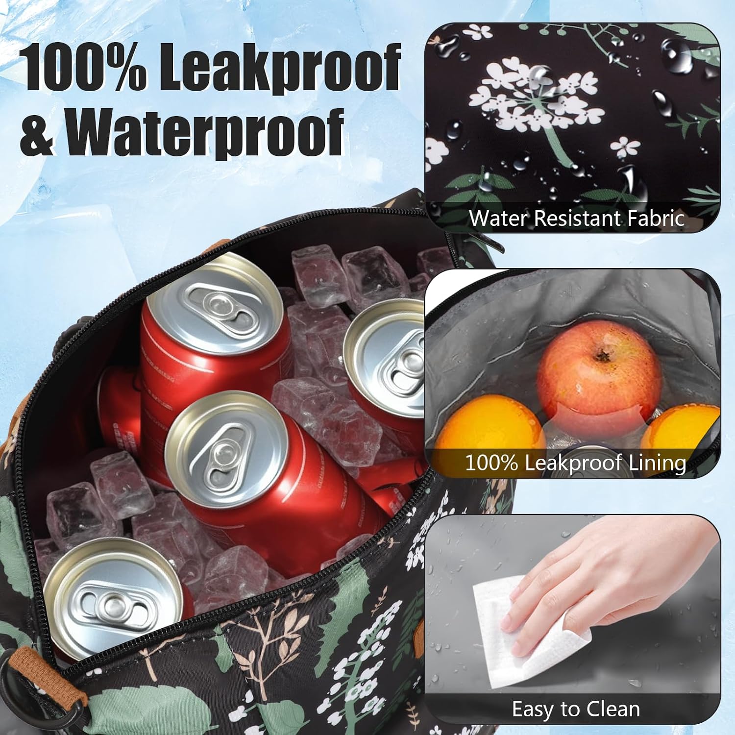 Joymee Insulated Lunch Bag For Women Reusable Lunch Tote Bag-Green Leaf image 3