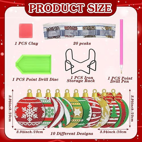 Miniatura 4 de Juego de 10 posavasos de bola de Navidad con diamantes para manualidades, bolas de Navidad, pintura de diamantes con soporte, juego de posavasos de