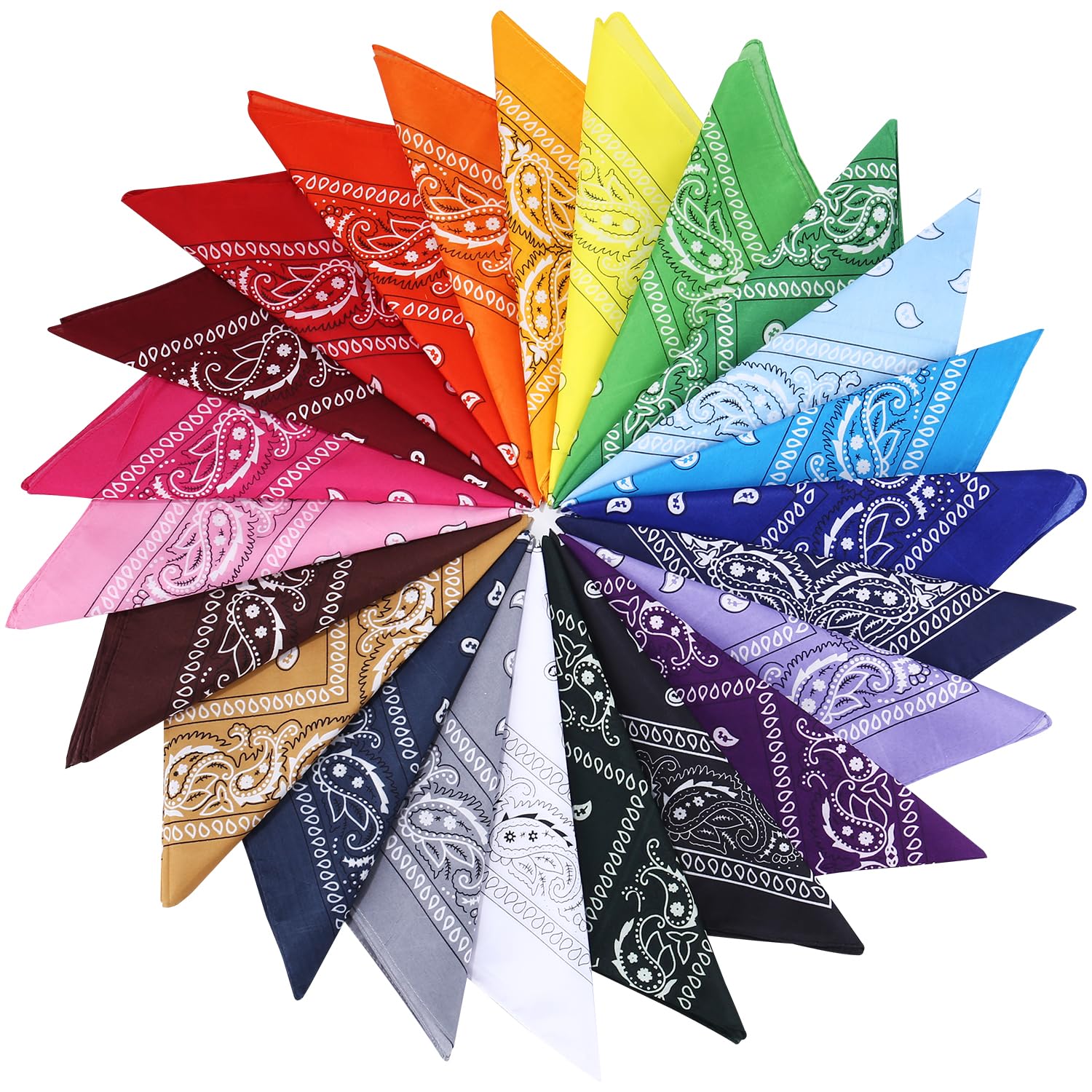 Bandana Hombre Mujer – Set de 23 Pañuelos Bandana de Algodón 54x54 cm – Bandanas Coloridas para Cabeza, Cuello o Pelo, Bandana Roja Azul Rosa, Bandana Niño Niña, Bandana Negra y Blanca
