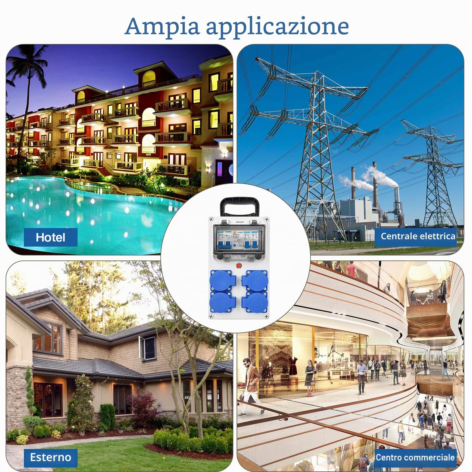 Cofanetto elettrico di cantiere 230 V - Scatola divisore a parete IP67 - Distributore corrente 16 A con interruttore splitter