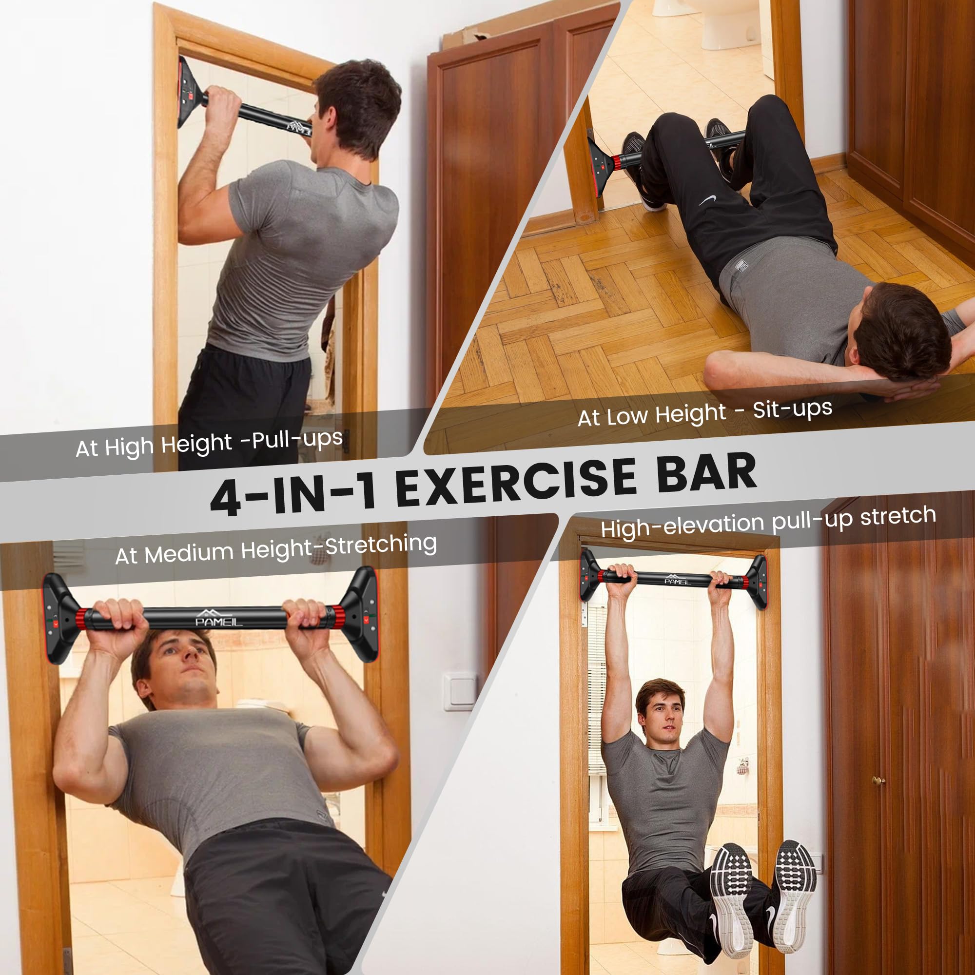 Barra per trazioni, telaio della porta, Pull Up Bar, portata fino a 200 kg, senza viti, 75-94 cm, allungabile