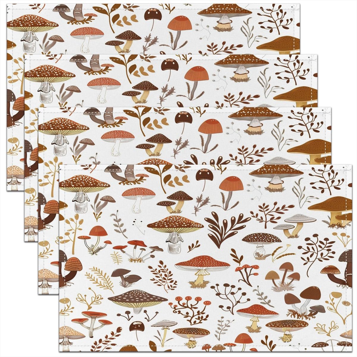 Homemissing Mushroom Placemats Set of 4 Botanical Plants Print Placemat for Kitchen Dining Table 45X30cm Kawaii Fungus Table Place Mats Nature Theme Indoor Outdoor Decor Table Mats