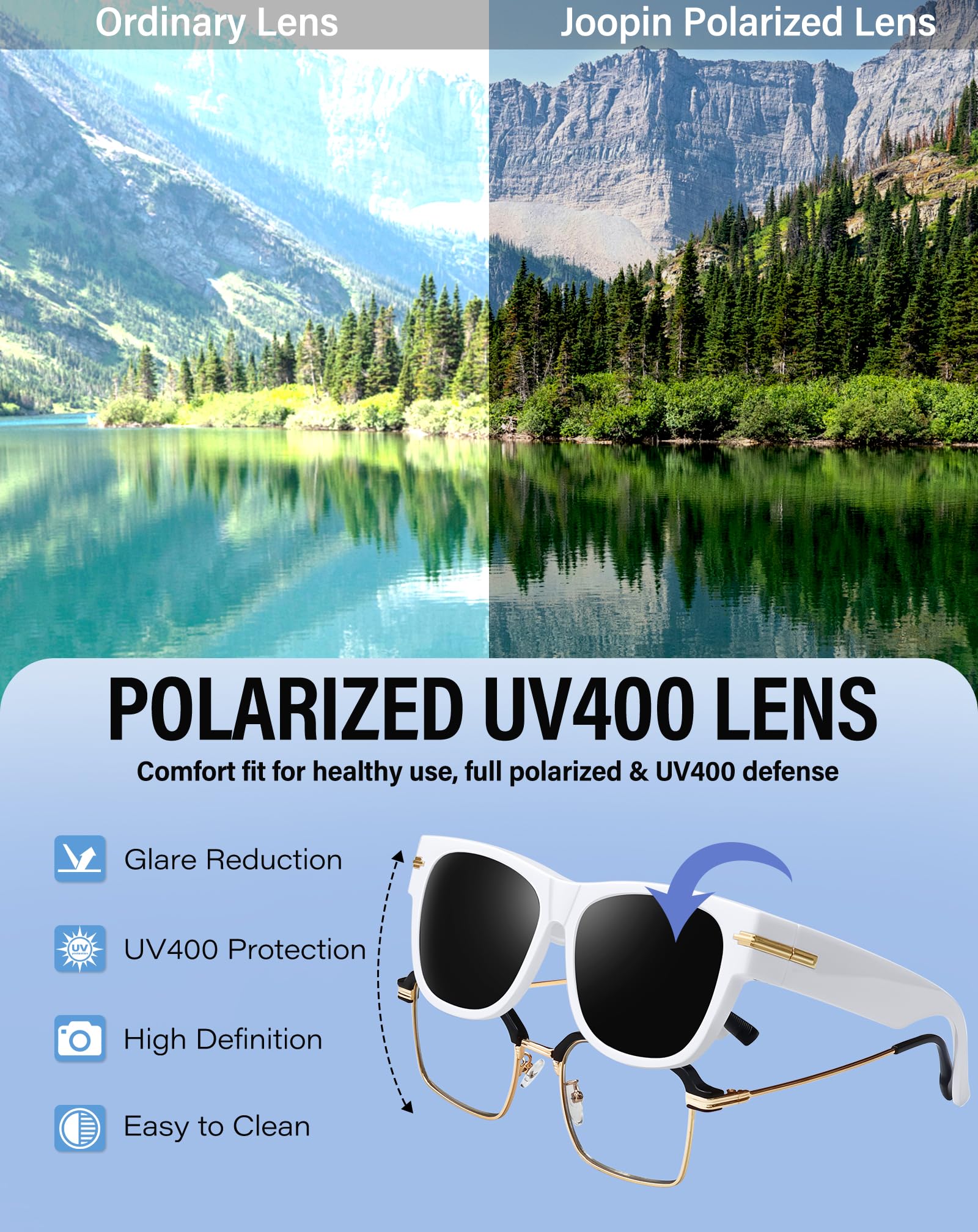 Joopin Gafas de Sol Superpuestas Polarizadas Grandes Cuadradas para Mujer y Hombre Marco TR90 Ultraligero Protección UV400