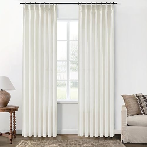 Miniatura 9 de Cortinas y cortinas plisadas de lino de 96 pulgadas de largo para sala de estar con ganchos, juego de 2 paneles con pestaña trasera, longitud del