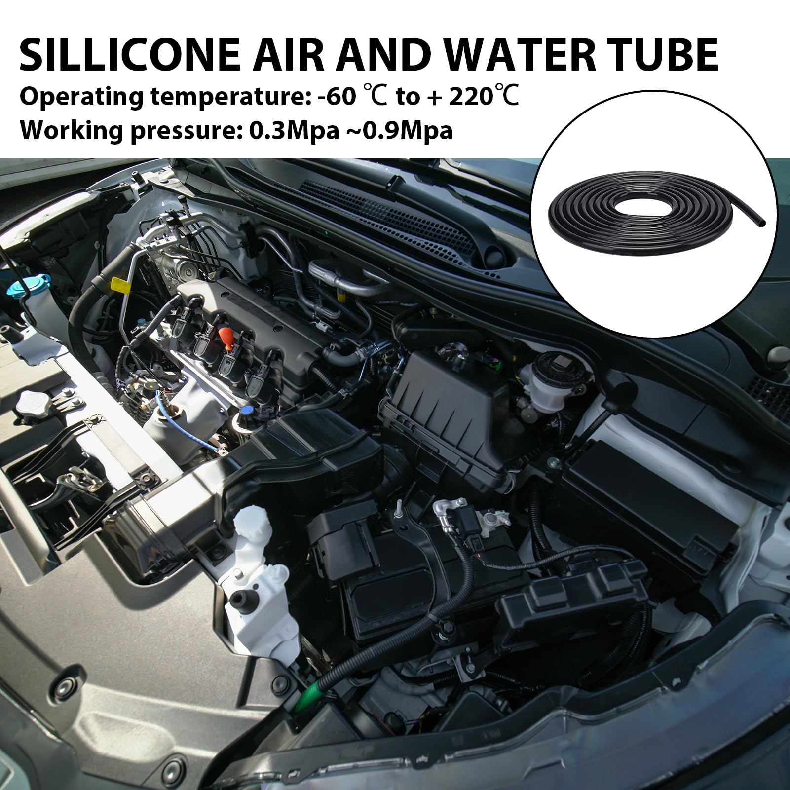 Tuyau Silicone Haute Température 3m - Durite Turbo Aspiration ID 4mm OD 8mm Noir, Essence Et Vide Moteur