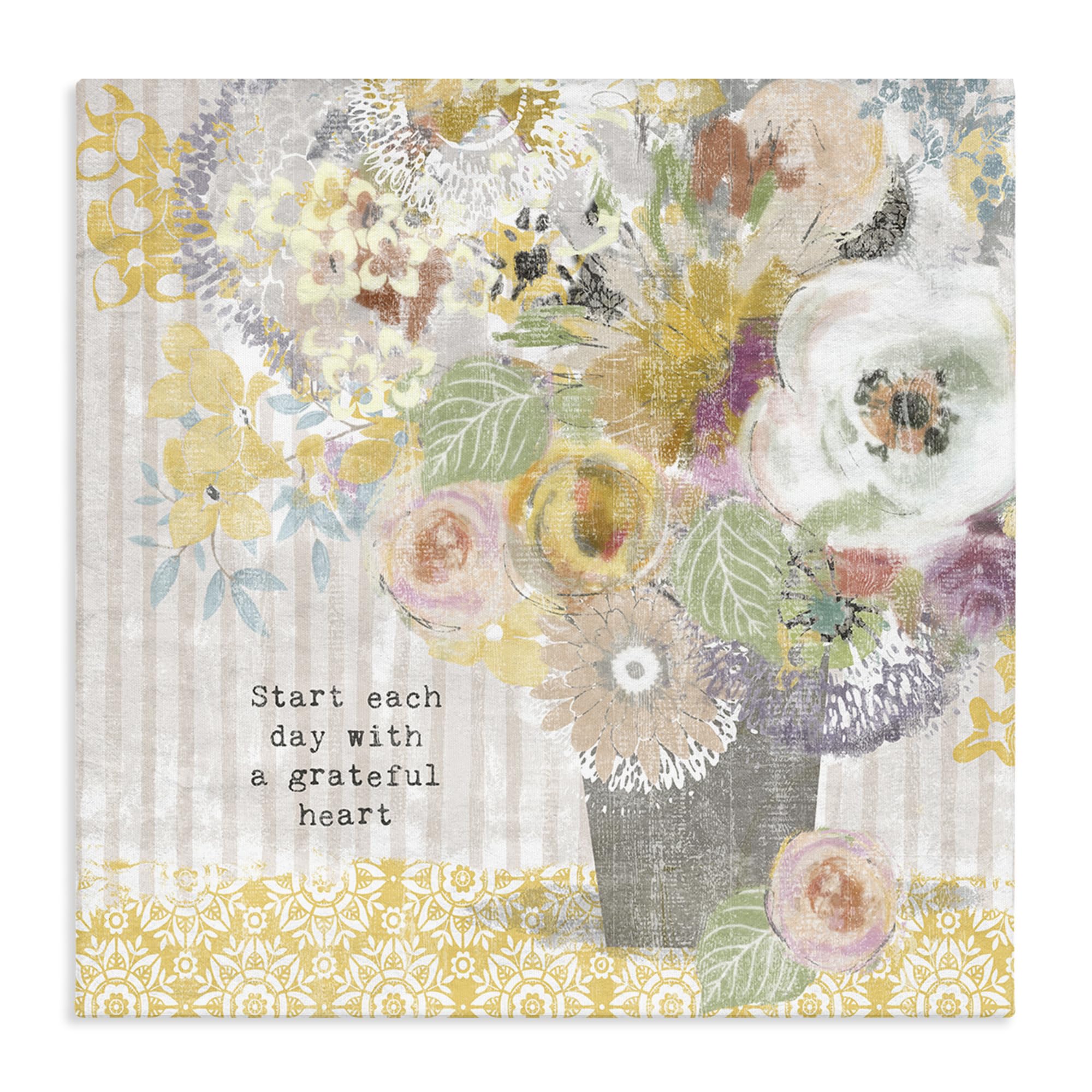 Stupell Industries 'Floral Inspirations Grateful Heart', Canvas Art, 24 x 24 Inches, Easy to Hang and Sturdy, Made in USA, by Suzanne Nicoll