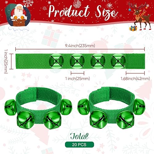 Miniatura 2 de LEIFIDE 20 unidades de muñequera de Navidad de campana, pulsera de campana agitadora, instrumentos musicales, campana ajustable para la escuela,