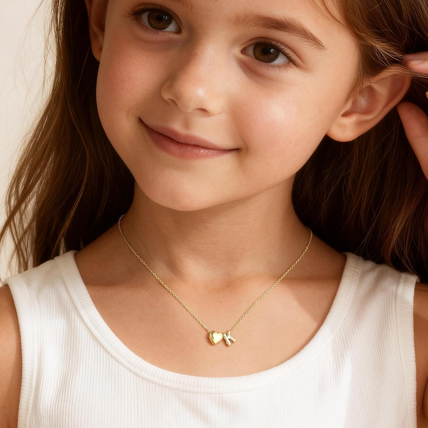 M MOOHAM Heart Initial Necklaces for Women Girls - 14K Gold-Plated Tiny Heart Initial Necklace for Kids Jewelry Teen Girl Gifts Personalized Birthday Gifts for Girls