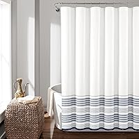 Vista 8 de Lush Decor Nantucket cortina de ducha de algodón mezclado teñido con borlas de hilo, cortina de ducha con solapa de 72" de ancho x 72" de largo