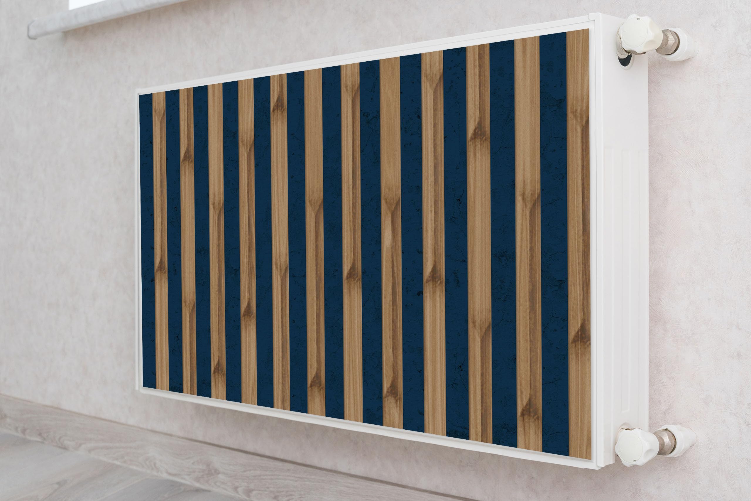 Muralo Osłona grzejnika, magnetyczna osłona grzejnika do grzejników panelowych ze stali lub blachy - bezzapachowa i bezpieczna dla zdrowia - dekoracyjne listwy drewniane efekt 3D szer. 90 cm x wys. 60