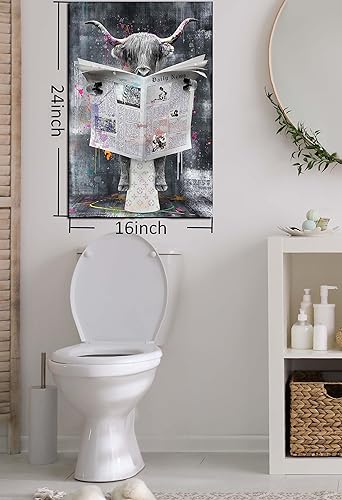 Miniatura 7 de ZHAOSHOP Decoración de pared de vaca de las montañas, arte de pared para decoración de baño, lienzo blanco y negro para hombres, listo para colgar,