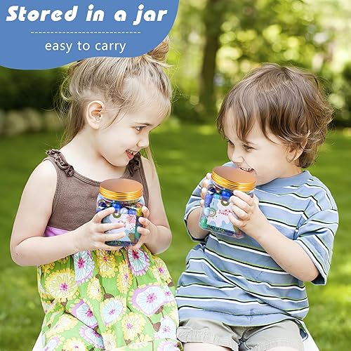 Miniatura 4 de Shindel 125 piezas de canicas de vidrio a granel, cuentas de vidrio redondas con tarro de mármol estilo surtido canicas para niños, juego de canicas