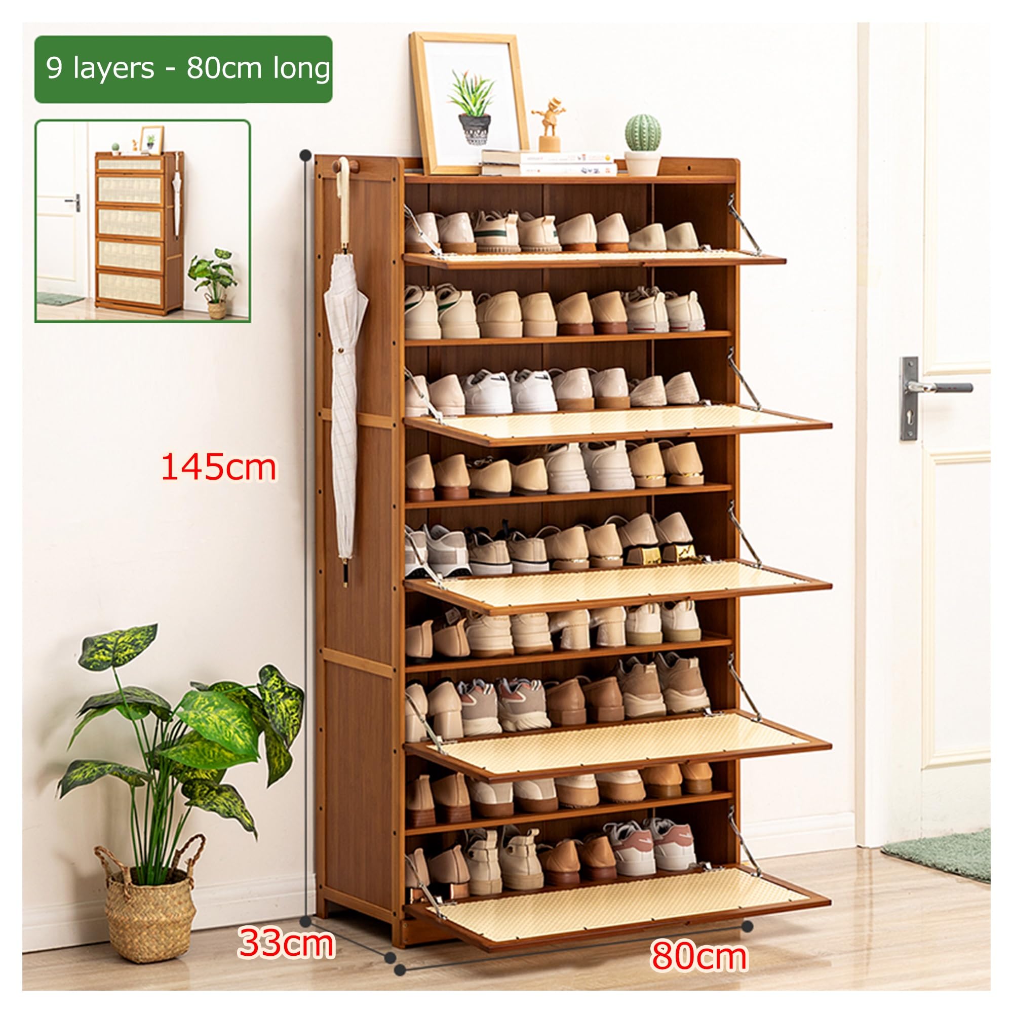 Rattan-Schuhschrank Für Den Eingangsbereich, Freistehender Schmaler