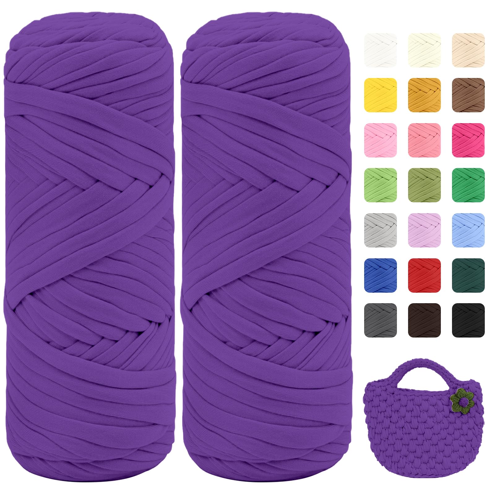 Maxee 400g T-Shirt Garn – 2 er Pack (je 200g/75m), Weiches Beilaufgarn zum Häkeln & Stricken – Farbintensiv & pflegeleicht, Ideal für Häkeltaschen/Körbe/Teppiche DIY Projekte, Handarbeiten und Deko