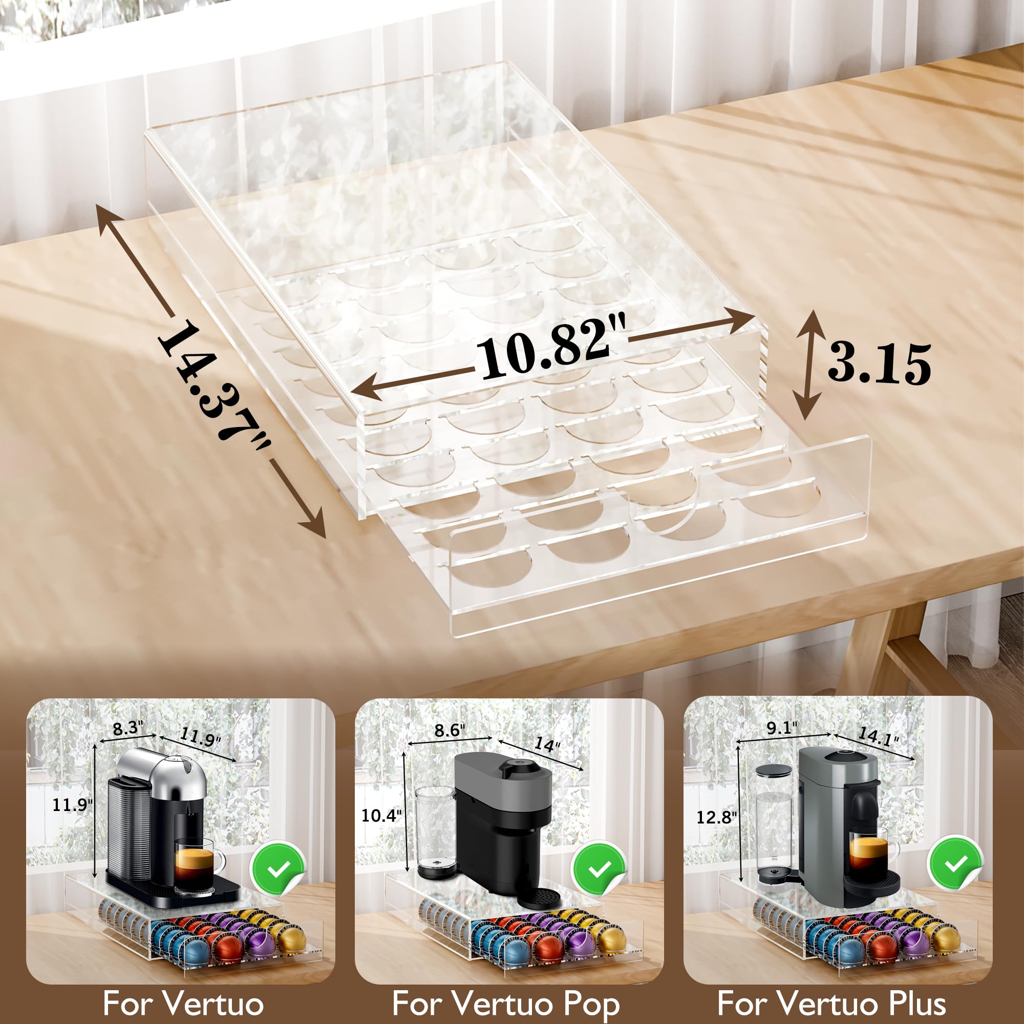 Organizador de cápsulas de café acrílico para Nespresso Vertuo Pod Holder 40 cápsulas transparente Vertuo Pod cajón de almacenamiento