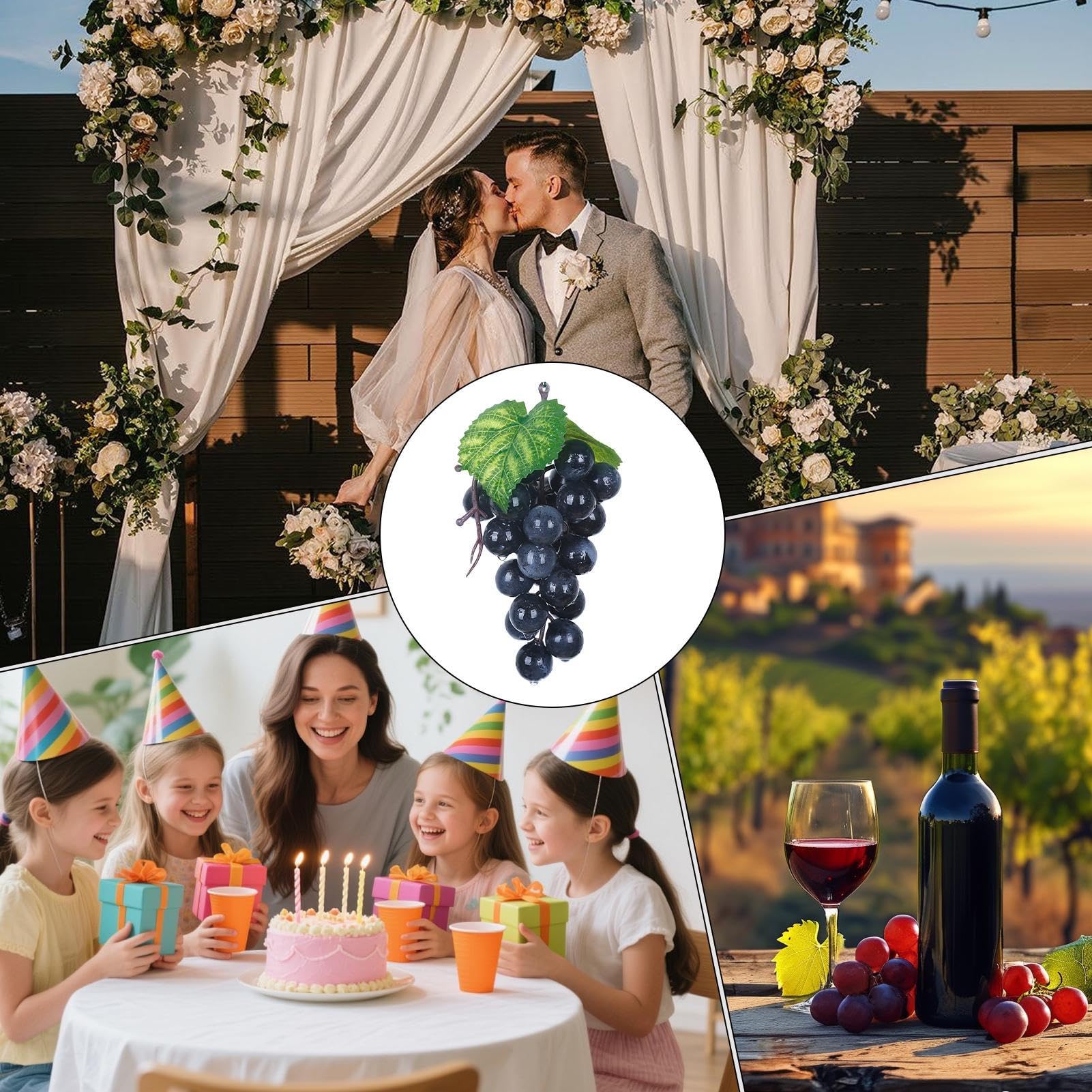 Genérico Uvas Falsas, Racimos Uvas Artificiales, UVA Fruta Falsa, Apoyos Artificiales de la Fruta Decorativas, para Usar en Mesas, Restaurantes, Interiores, Exteriores, Cocinas, Bodas