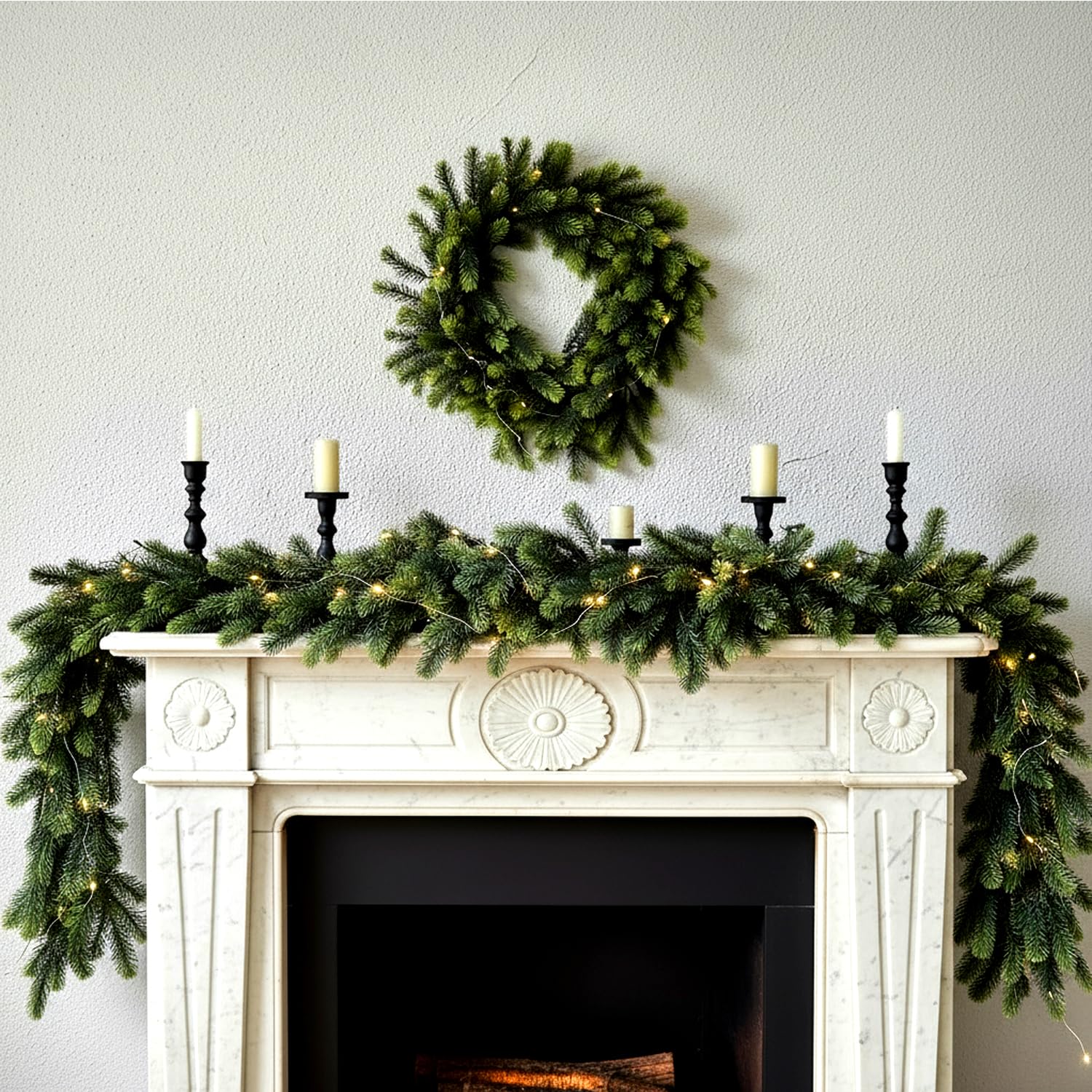 Ghirlanda di Natale Artificiale,5.91FT/1.8M Real Touch Stereo Pine Garland caminetti, per Tavolo, Mantello, Parete, Interni, Decorazioni Natalizie Aall'aperto,Verde