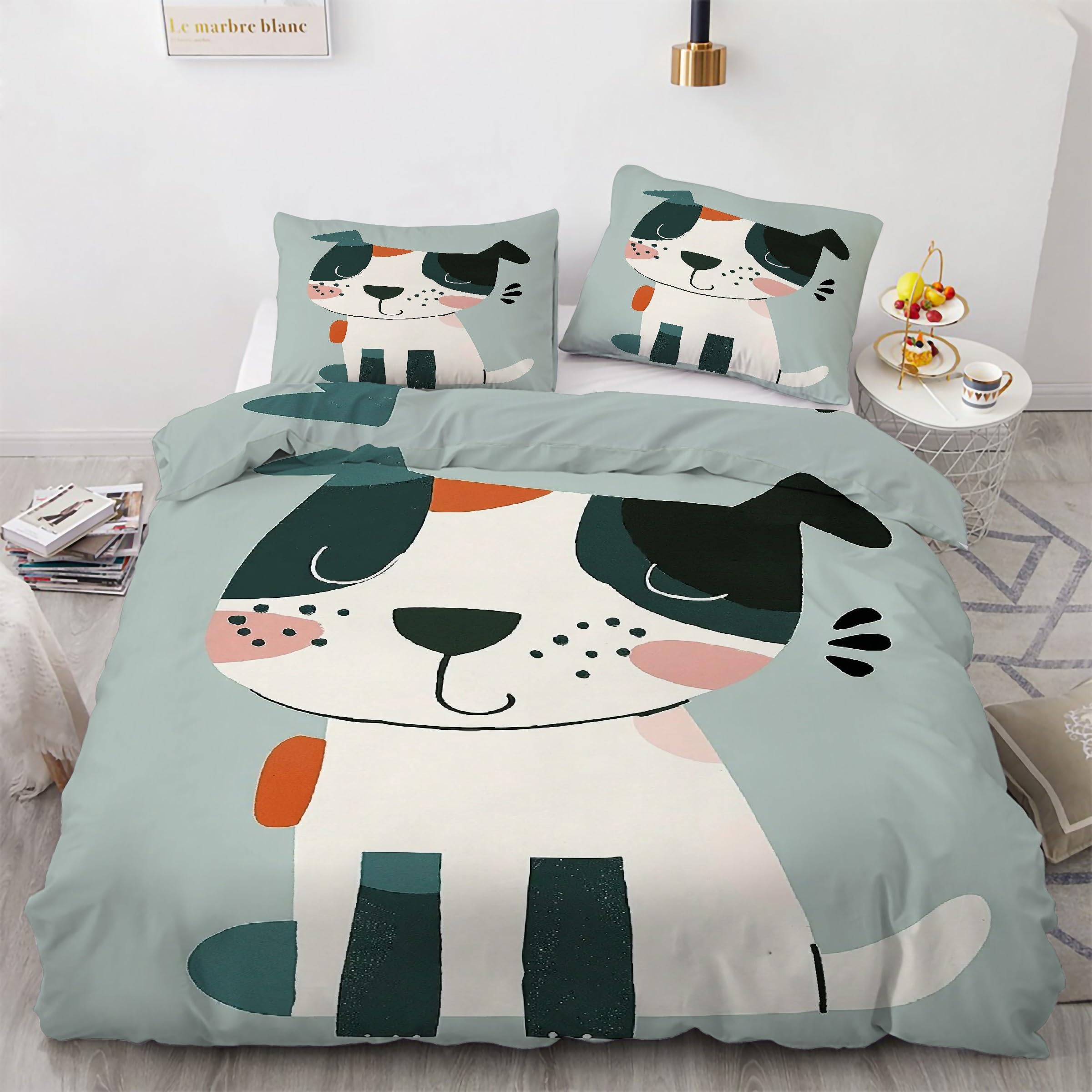Housse de couette 200x200 chiot avec 2 taies parure lit 3 pcs microfibre
