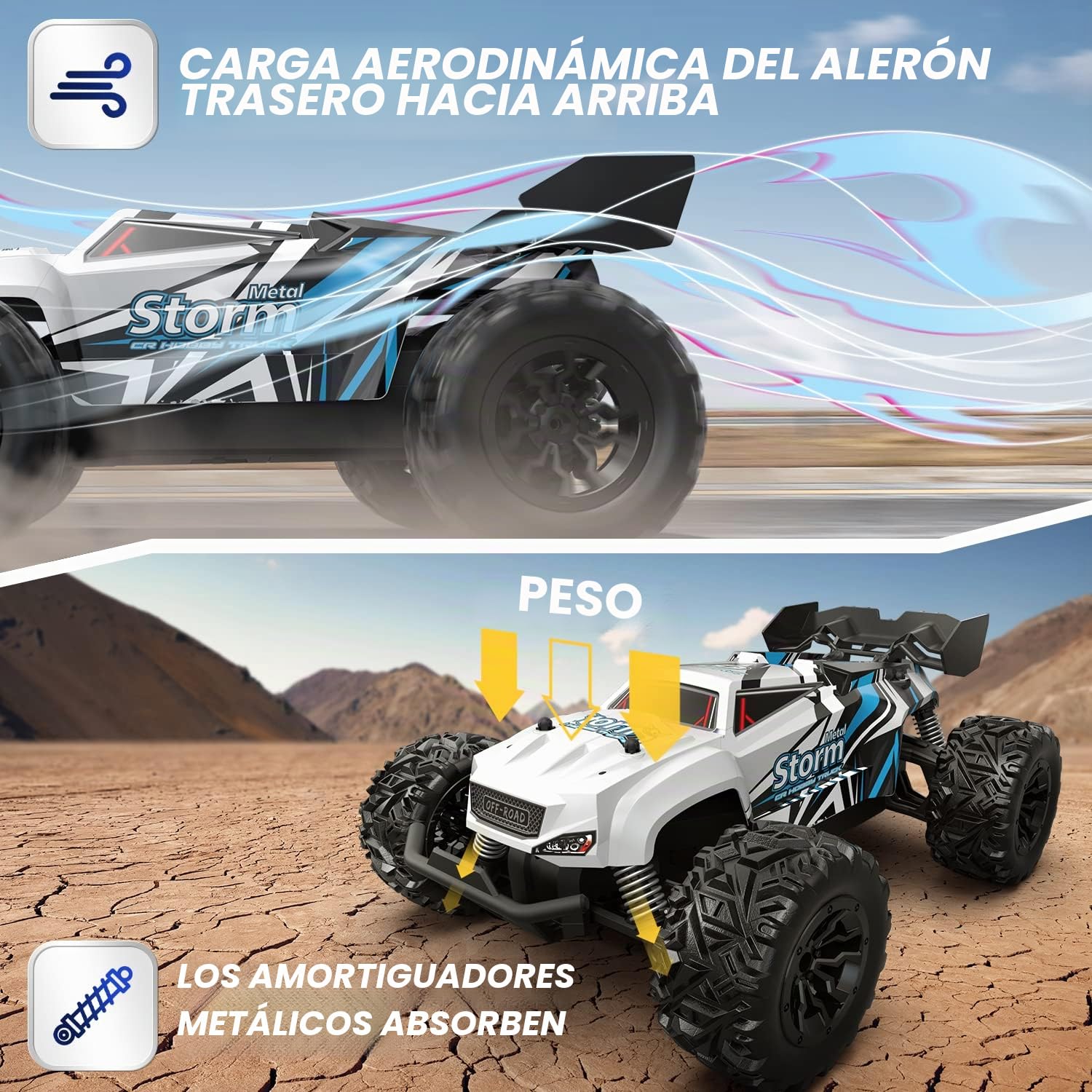 DEERC RC Car, Monster Truck de Control Remoto con 2 baterías para 40 Minutos de Tiempo de Juego, 2.4GHz Off-Road RTR Rock Crawler Juguete de Regalo para niños niñas niños Principiantes