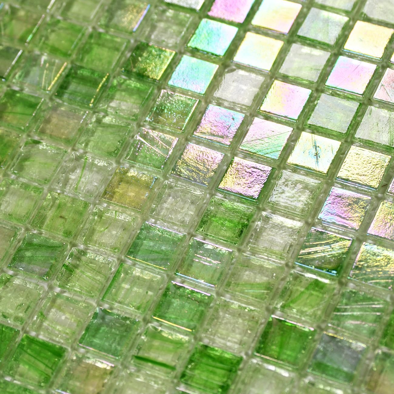 Covers 5.75 Sq.Ft Glue Down Mosaic Tile - 0.4"x0.4" Translucent Iridescent Glass for Bathroom, Kitchen Backsplash, Swimming Pool Tiles, Accent, Restaurants, Hotels, Laundry. (Green)