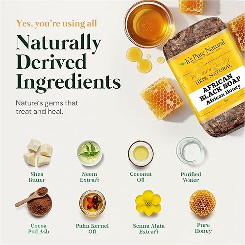 Miniatura 4 de It's Pure Natural Barras de jabón africanas negras con miel africana (paquete de 3) jabón orgánico crudo para cara y cuerpo, tratamiento del acné y
