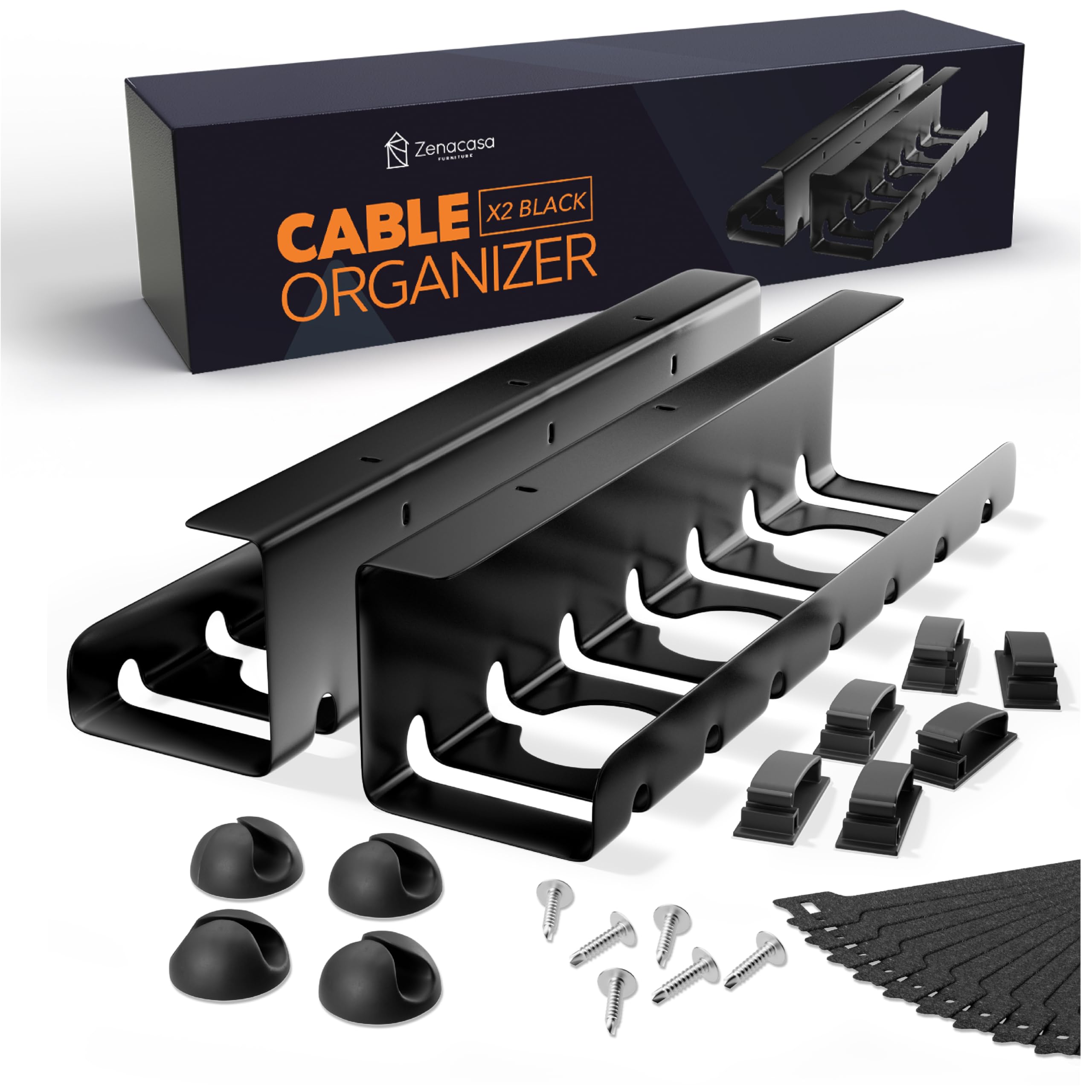 Organizador Cables Escritorio (Set de 2) de Acero Negro - Montaje Sencillo - Bandeja Cables Escritorio Robusta y Práctica